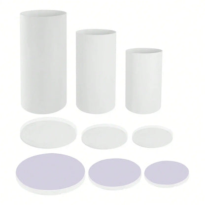 3-Piece White Cylinder Pedestal Stand Set – 23.6", 29.5" & 35.4" Round Display Plinths