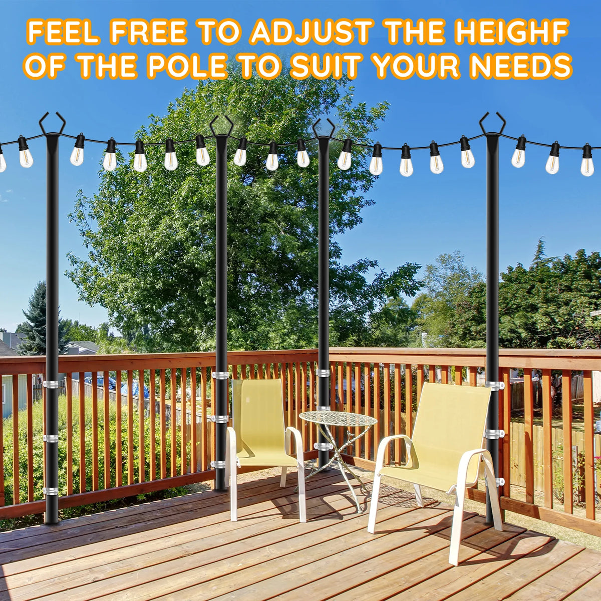 6-Pack 10FT Heavy-Duty Outdoor String Light Poles with Ground Forks