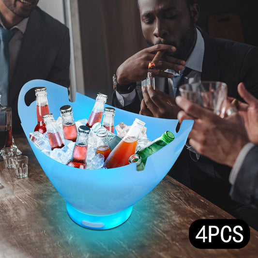 4-Pack 7L Bluetooth LED Ice Buckets with Speakers – 7-Color Rechargeable Wine & Champagne Coolers
