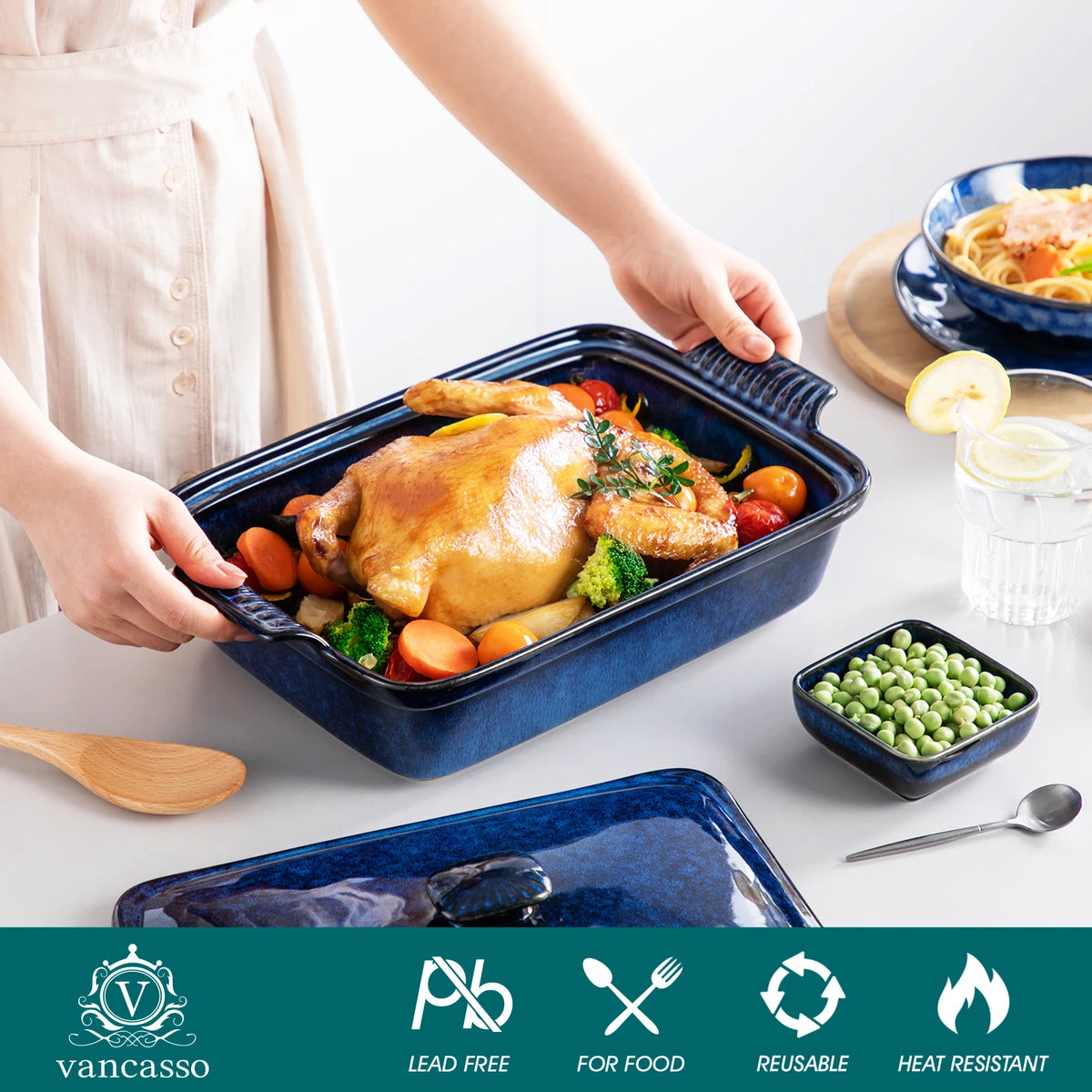 Vancasso Starry Blue Covered Casserole Baking Dish – 1.9 or 3.8 Qt