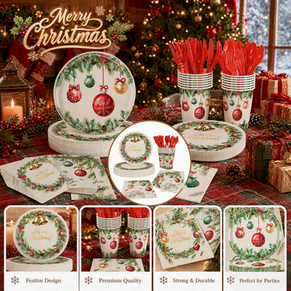 350-Piece Christmas Disposable Dinnerware Set – Serves 50