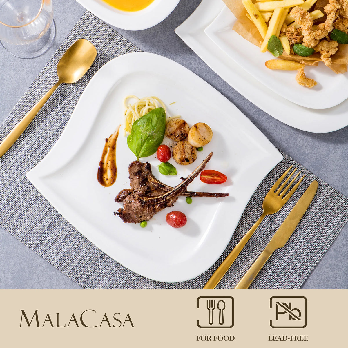 MALACASA ELVIRA Ivory White or Grey Marble Porcelain Dinnerware Set – 30 or 60 Piece, Service for 6 or 12