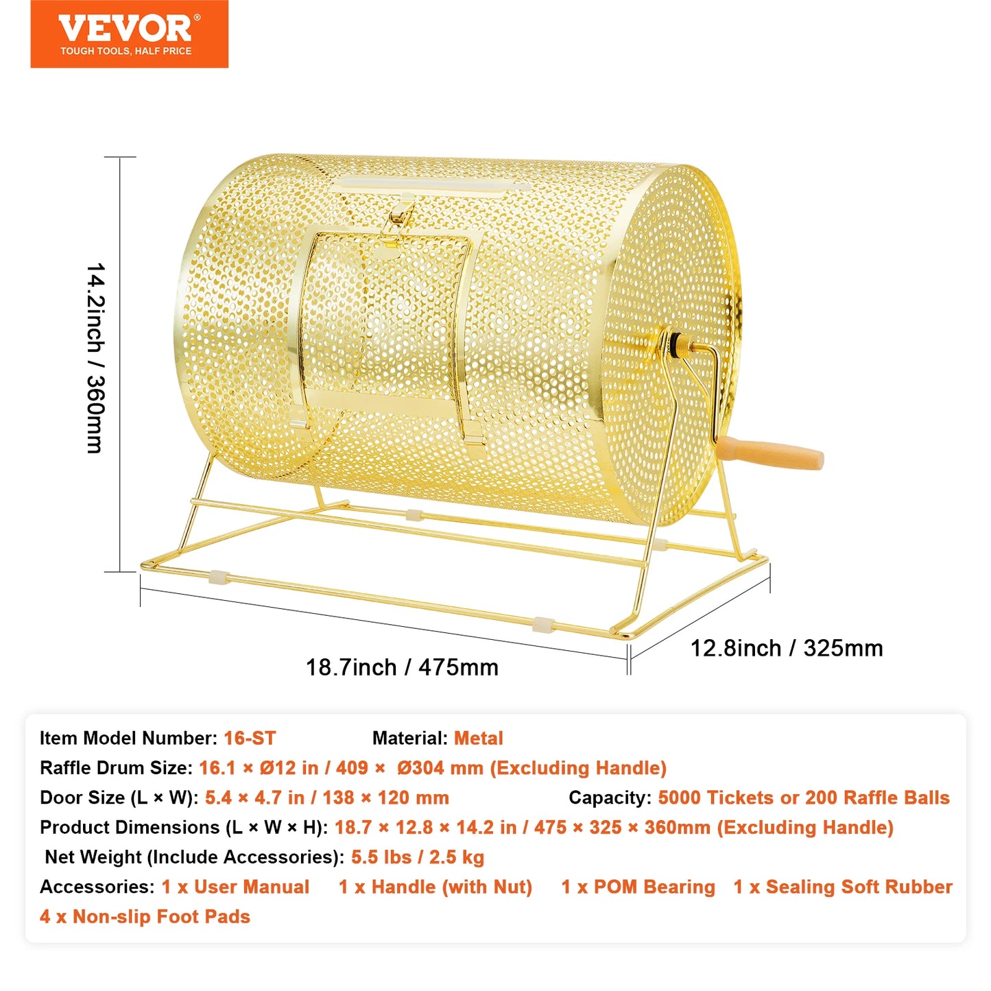 Large Raffle Drum – Brass-Plated Spinning Ticket Cage for Raffles, Fundraisers & Party Games