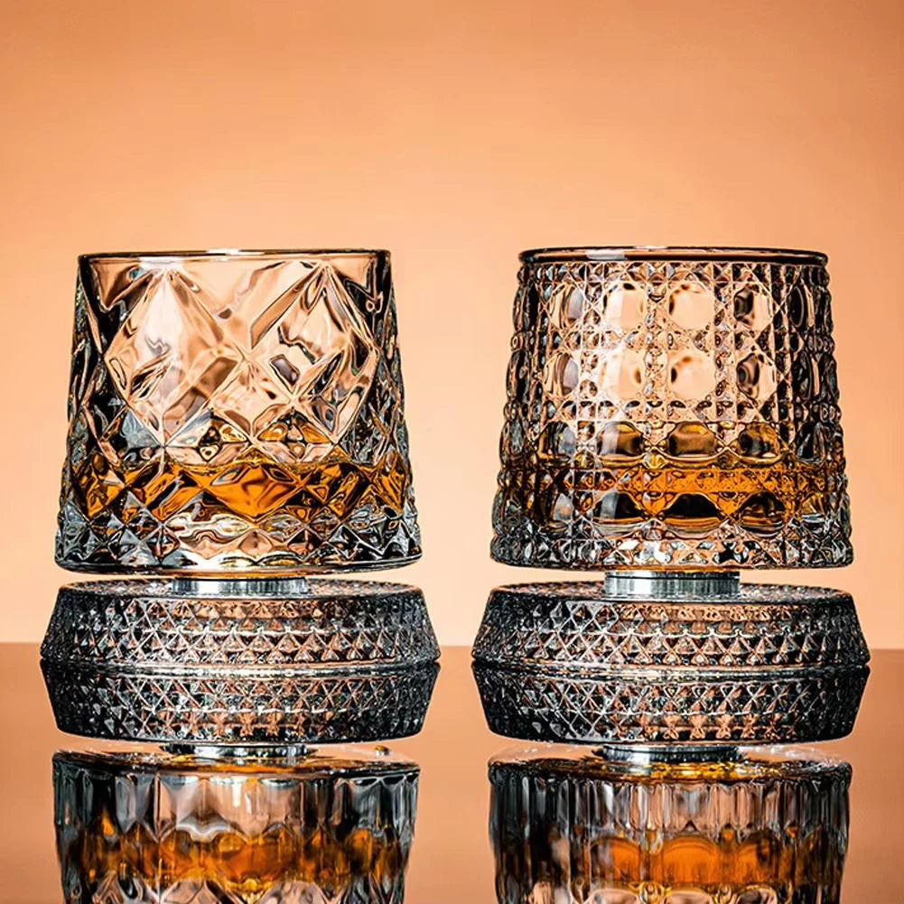 2-Piece 360° Rotating Whiskey Glass Set with Glass Bases