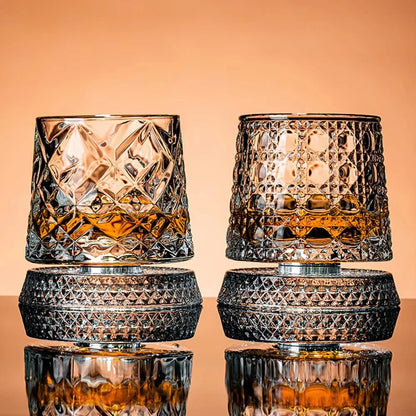 2-Piece 360° Rotating Whiskey Glass Set with Glass Bases