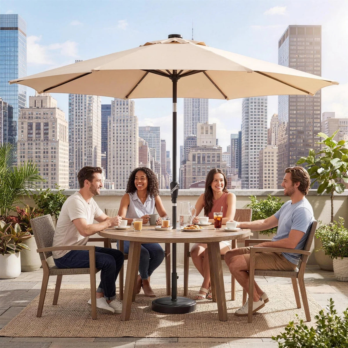 9FT/10FT Solar LED Patio Umbrella with 32 Lights