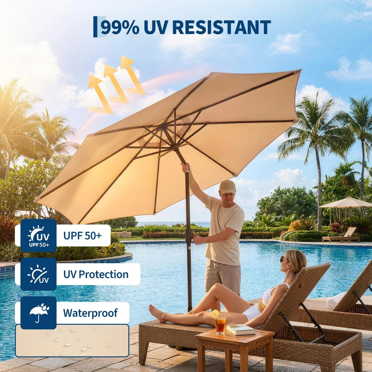 9FT/10FT Solar LED Patio Umbrella with 32 Lights