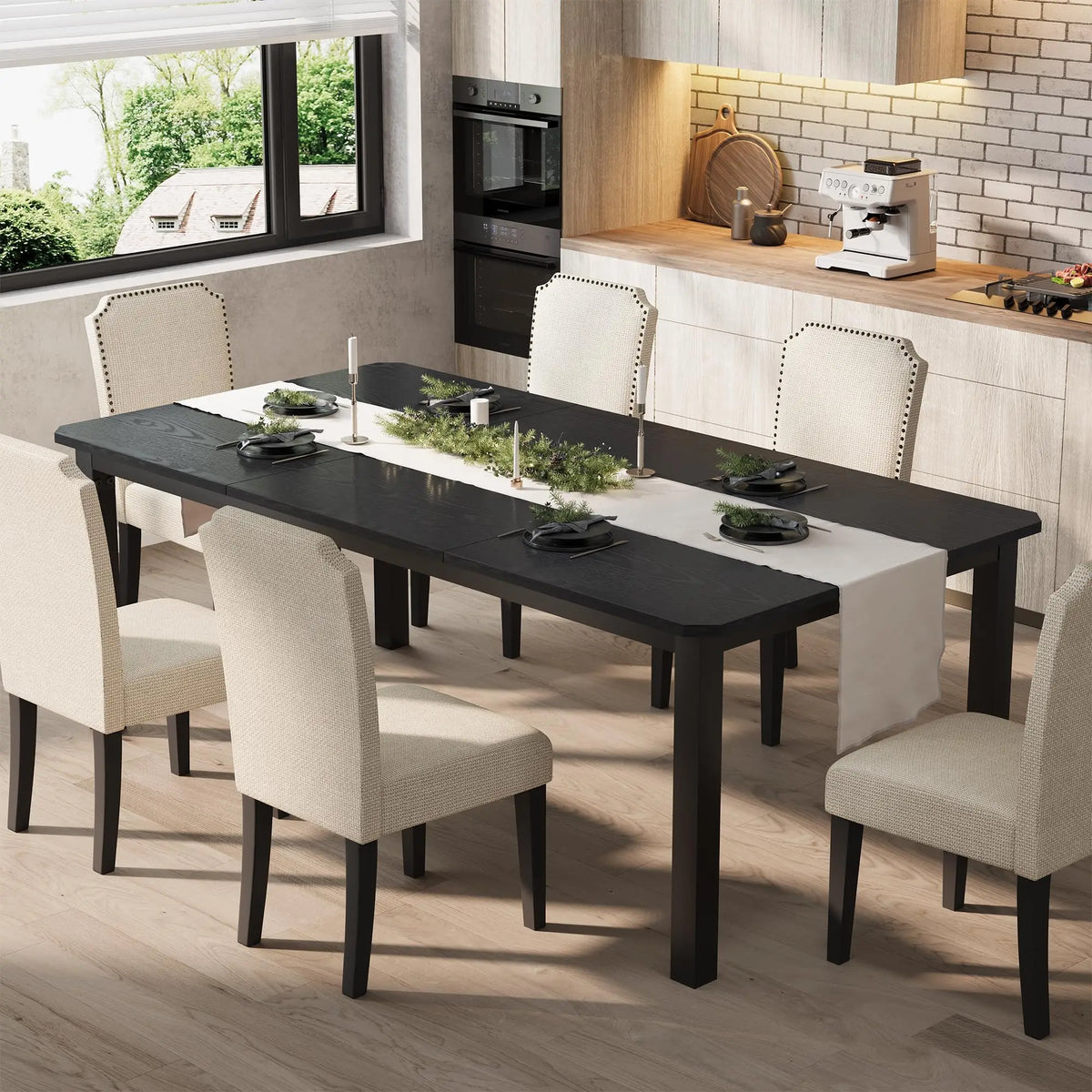 Industrial Dining Table for 4–10 – Wood Grain Top & Meta - 3 sizes available: 63", 70.8", or 78.7"