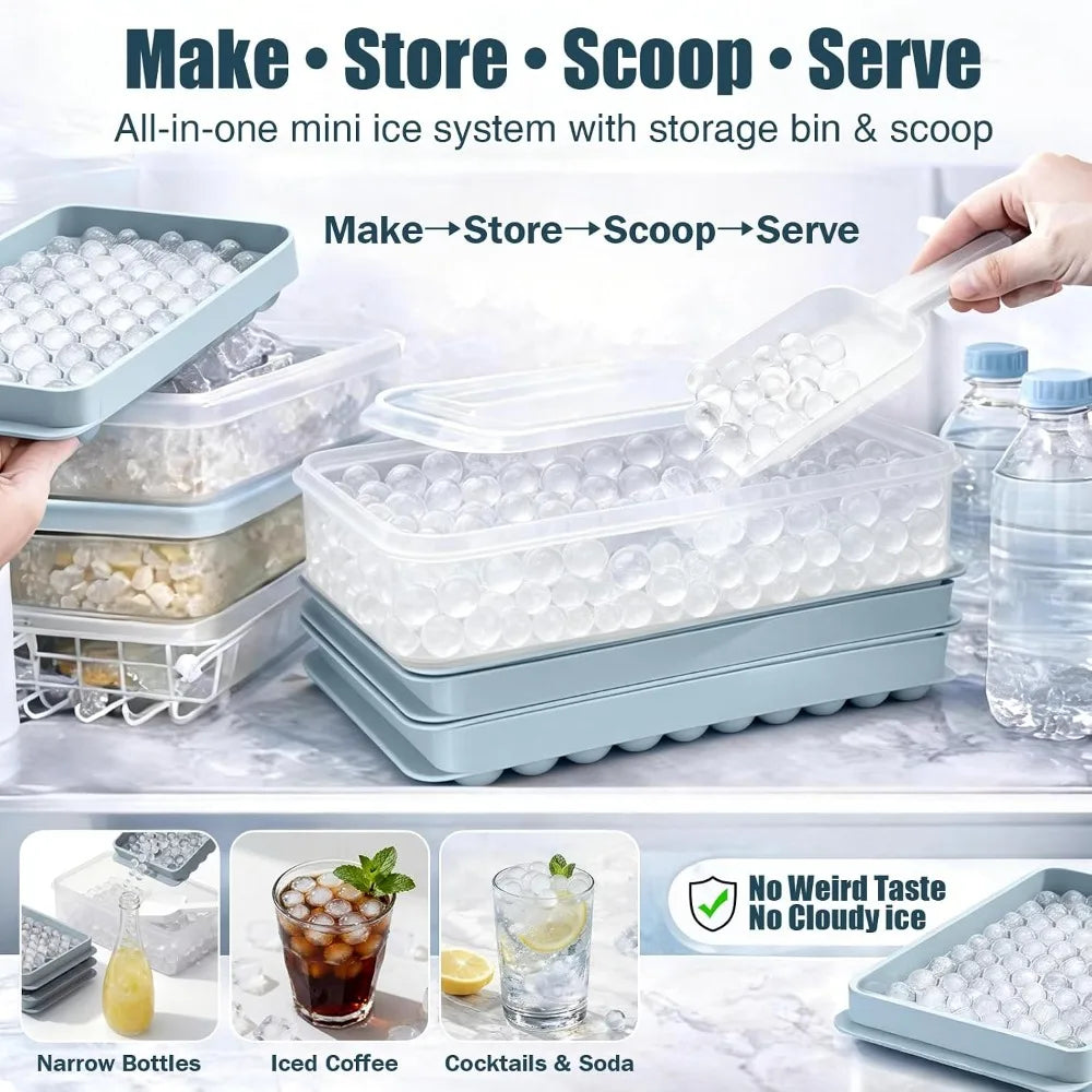 2-Pack Mini Pebble Ice Trays with Storage Bin & Scoop