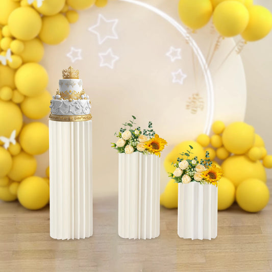 3-Piece Foldable Honeycomb Pedestal Stand Set – 15.7", 23.6" & 31.5" Event Display Columns