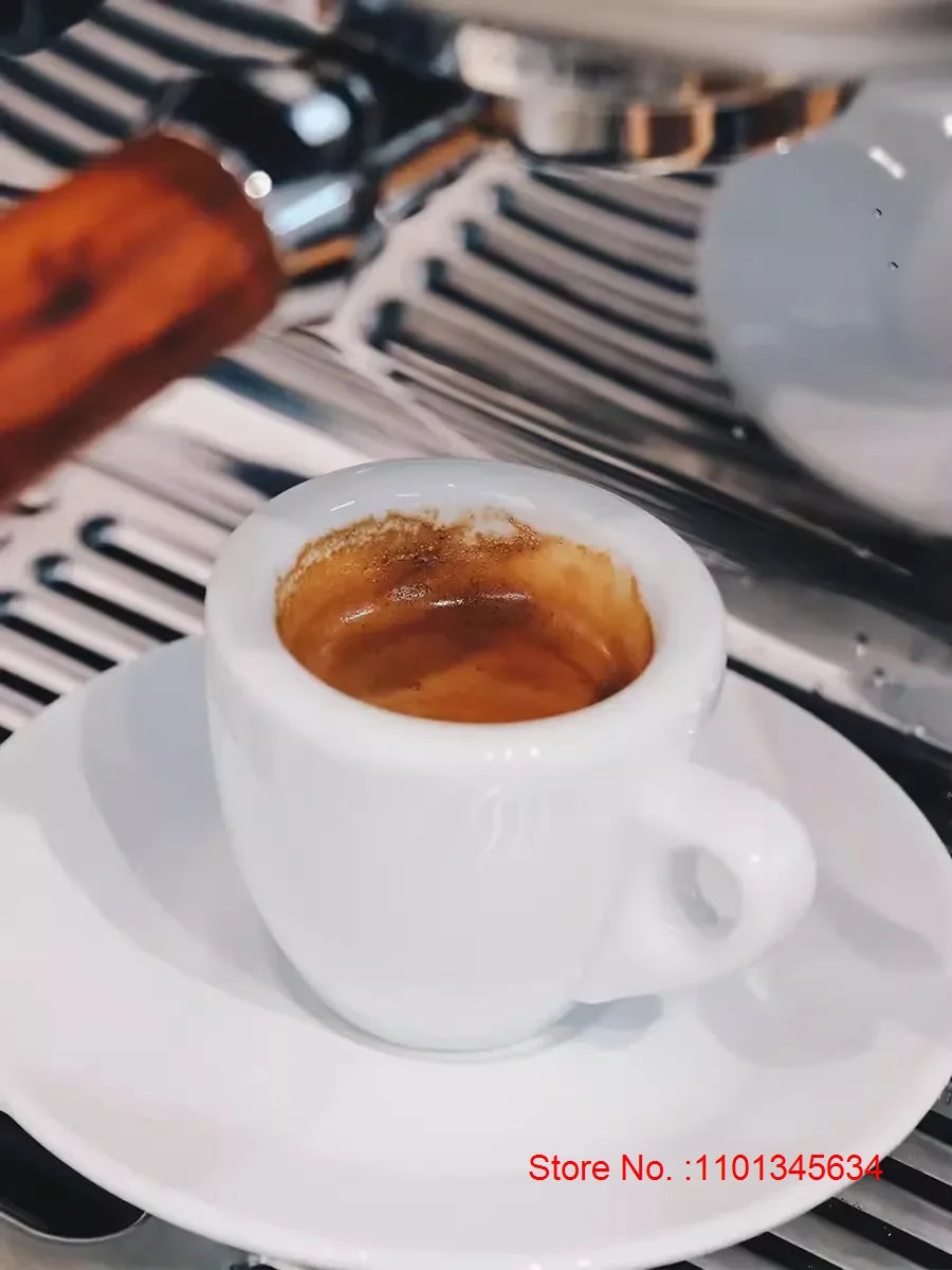 Professional Italian-Style White Porcelain Espresso Cup & Saucer 1.9 oz (55mL)