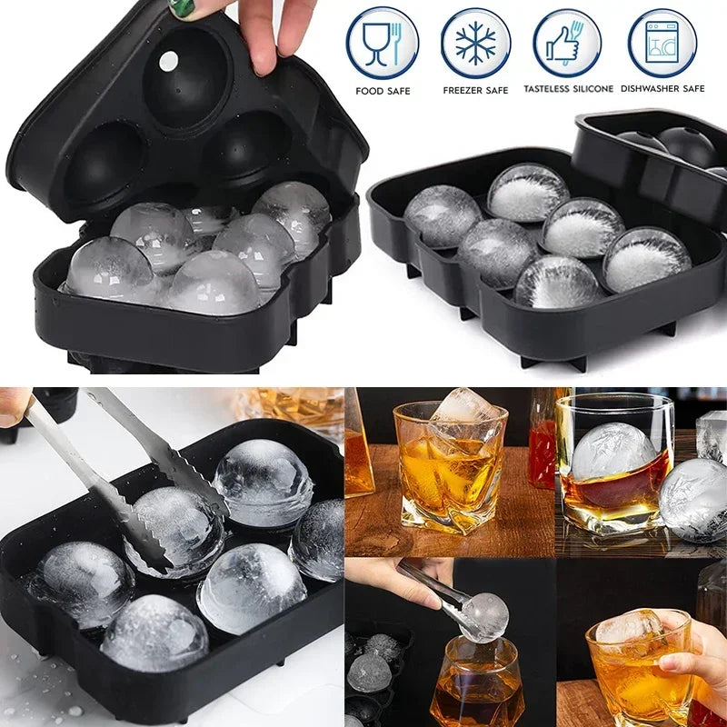Large Silicone Sphere Cocktail Ice Molds – 4, 6 or 8-Cavity Cube & Sphere Trays for Whiskey & Bourbon