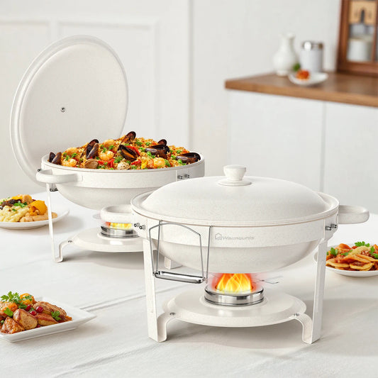5QT Round Stainless Steel Chafing Dishes – 2 or 4 Pack Buffet Warmer Set
