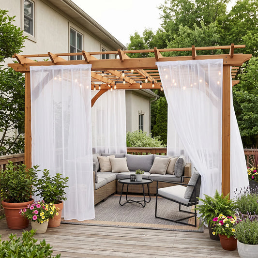 8-Pack Outdoor Sheer Curtains – 52" × 84" White Patio & Pergola Drapes