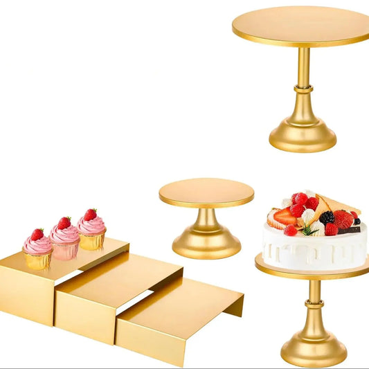 6-Piece Gold Metal Dessert Display Stand Set – Tiered Cake & Pastry Risers for Parties & Events