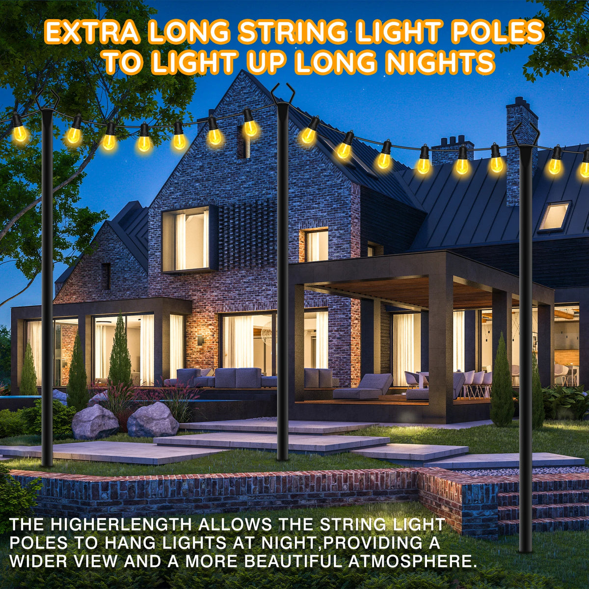 6-Pack 10FT Heavy-Duty Outdoor String Light Poles with Ground Forks