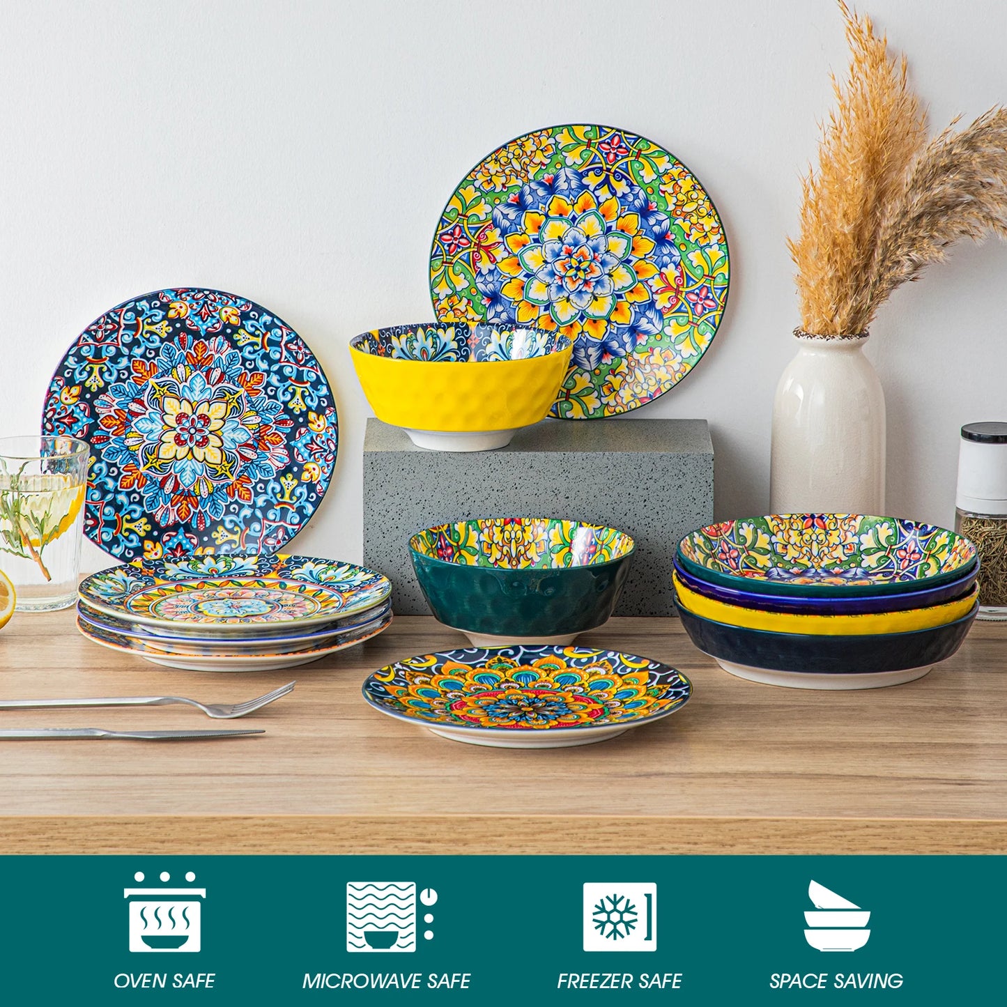 Vancasso Artisan Patterned Porcelain Dinner Plates – 6 or 12 Piece Set