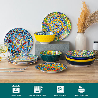Vancasso Artisan Patterned Porcelain Dinner Plates – 6 or 12 Piece Set