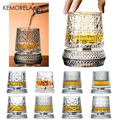 2-Piece 360° Rotating Whiskey Glass Set with Glass Bases
