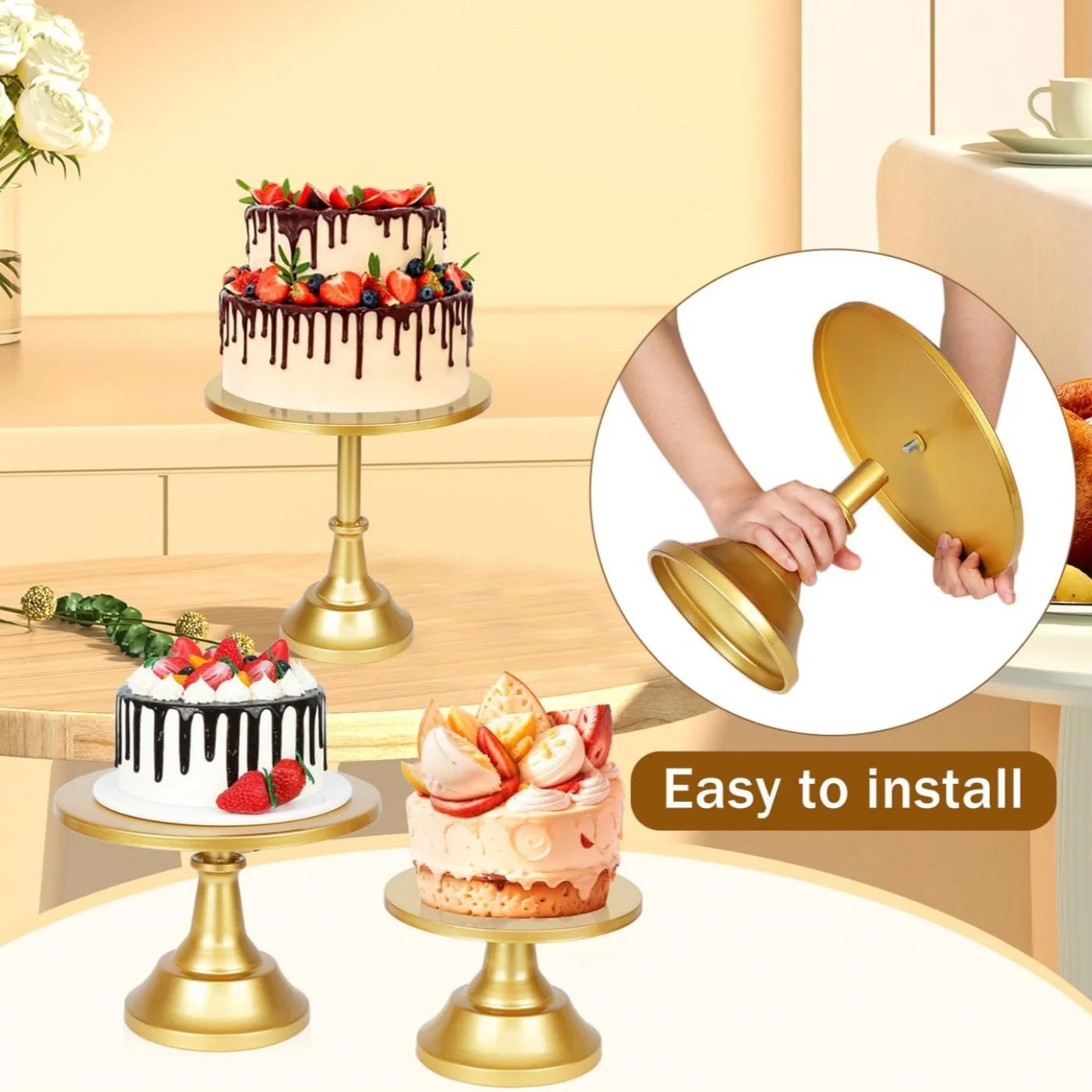 6-Piece Gold Metal Dessert Display Stand Set – Tiered Cake & Pastry Risers for Parties & Events