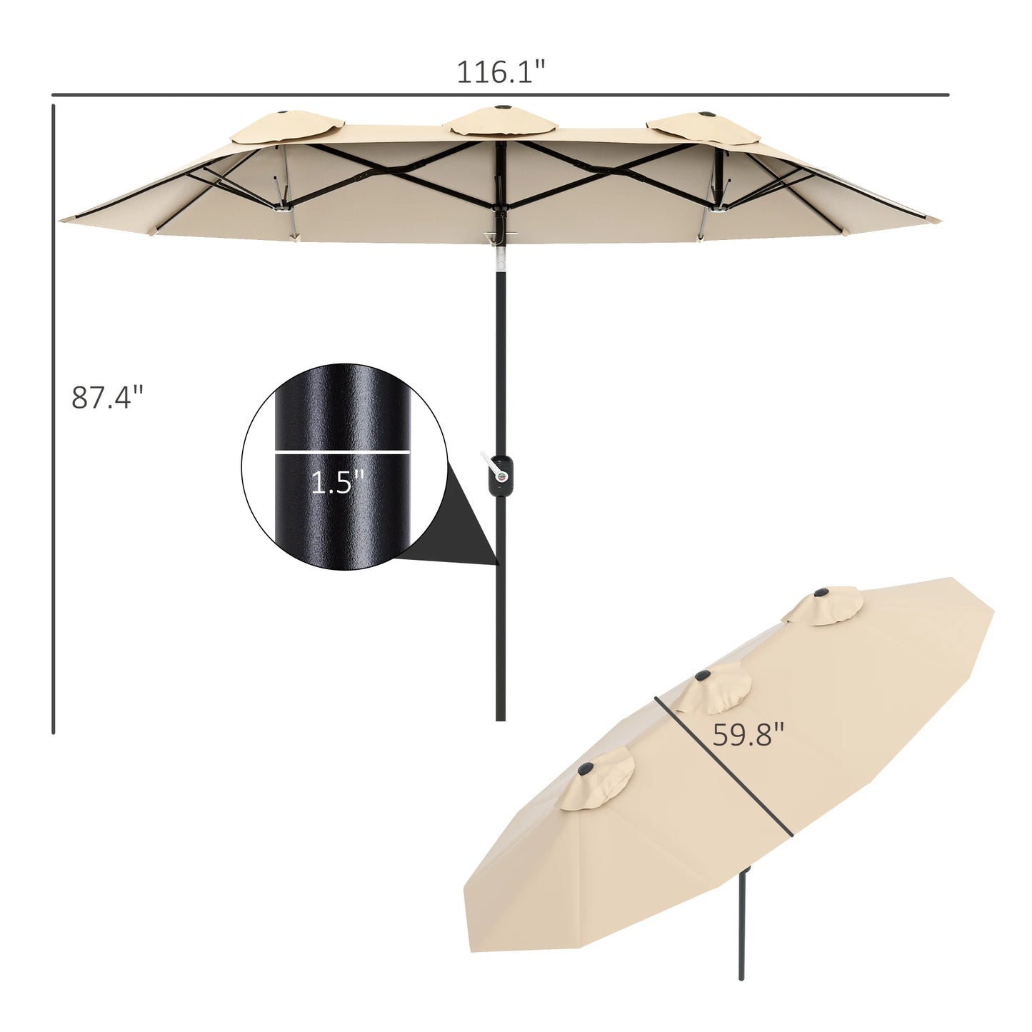 9.7FT Double-Sided Patio Umbrella with Tilt & Crank – Brown