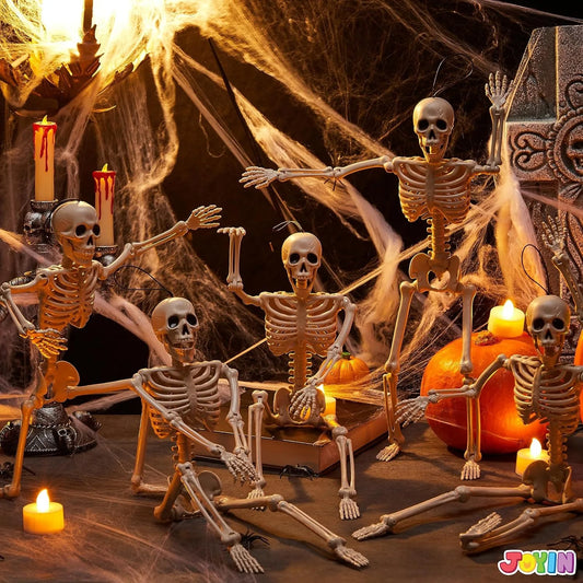 5-Pack 16" Posable Halloween Skeletons – Hanging Party, Tabletop & Photo Booth Props