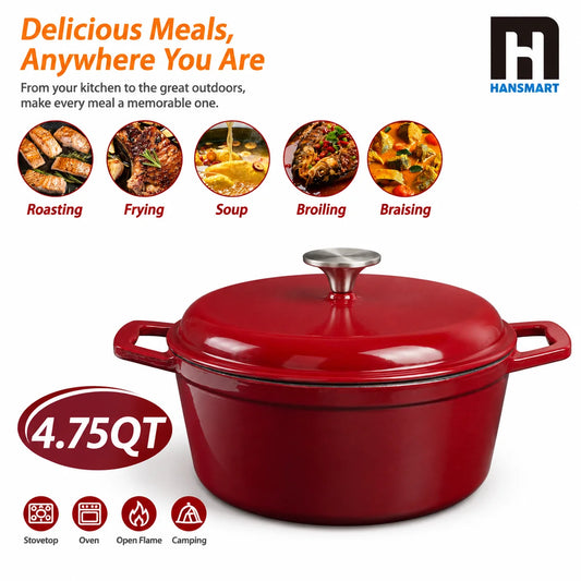 4.75 Qt Enameled Cast Iron Dutch Oven with Lid – Oven & Induction Safe for Bread, Braising & Stewing