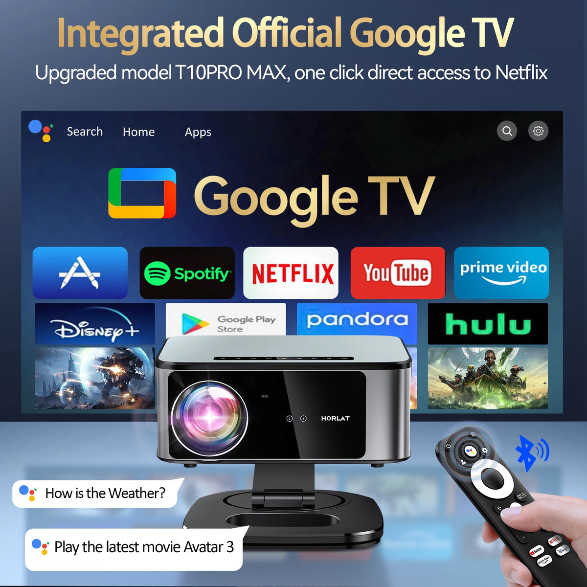 HORLAT T10ULTRA Smart Home Theater Projector – 3200 ANSI, Native 1080P, 4K/8K Decoding & WiFi 6