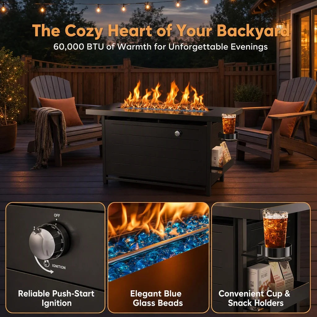 43" Rectangular Propane Fire Pit Table