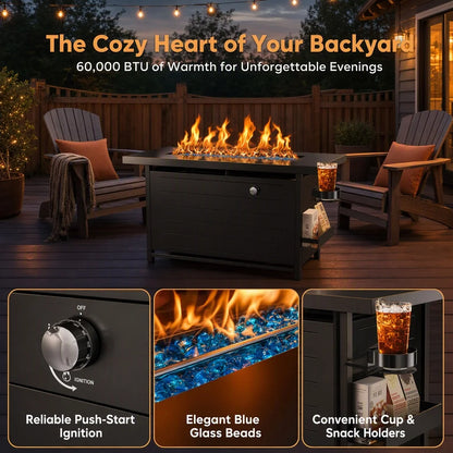 43" Rectangular Propane Fire Pit Table