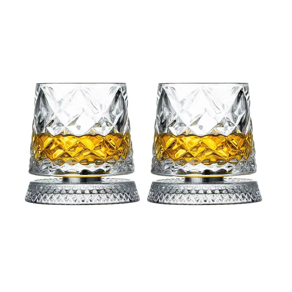 2-Piece 360° Rotating Whiskey Glass Set with Glass Bases