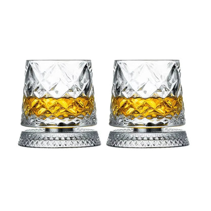2-Piece 360° Rotating Whiskey Glass Set with Glass Bases