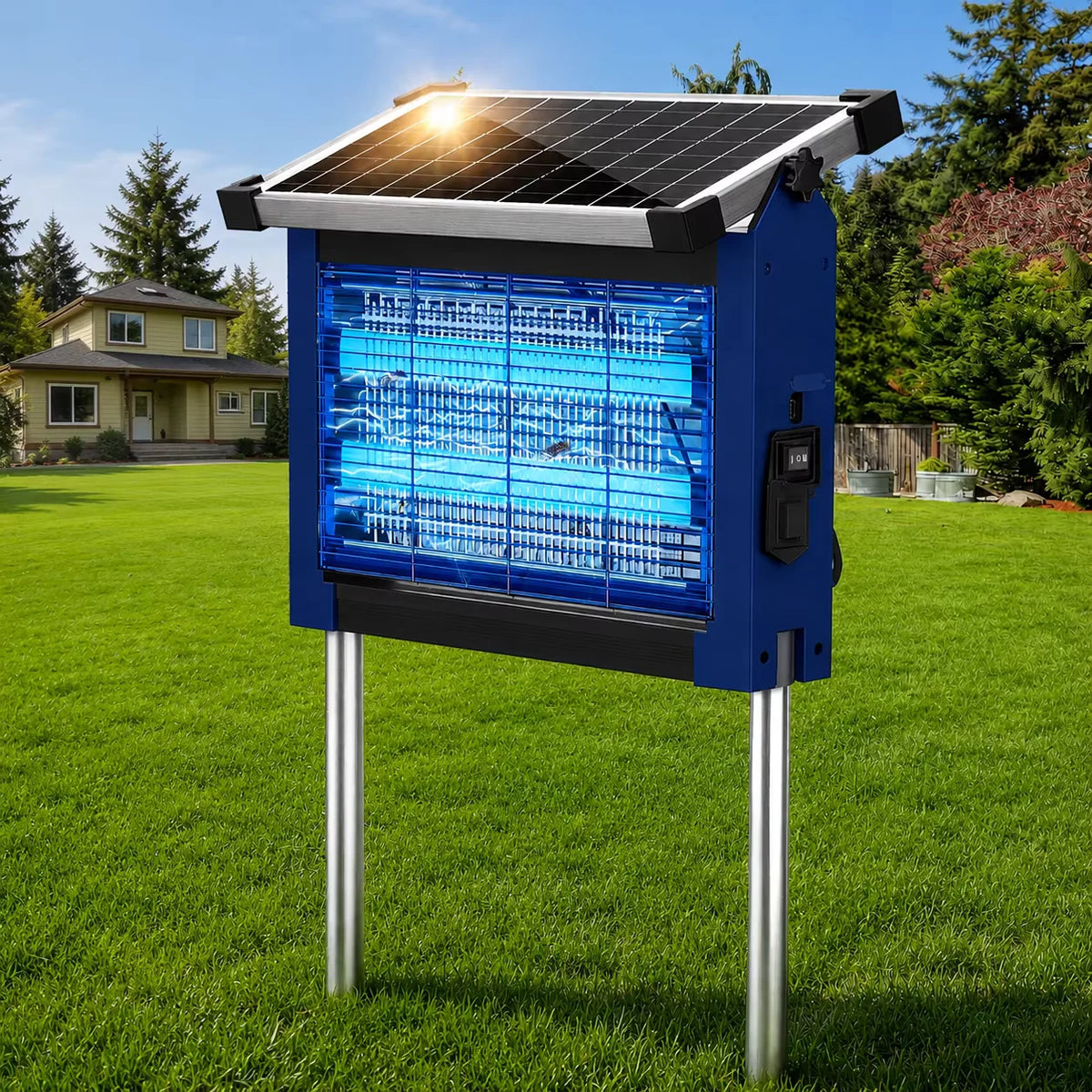 Solar Outdoor Bug Zapper – 4500V Mosquito & Flying Insect Control, Up to 2,100 Sq. Ft.