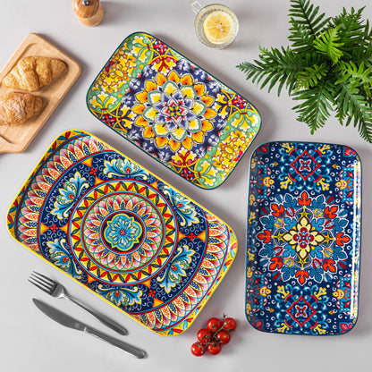 Vancasso Artisan Patterned Rectangular Serving Platters – 3 or 6 Piece Set