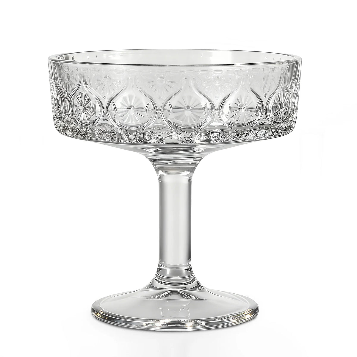 12-Piece Embossed Crystal Coupe Glass Set – 5.4 oz Vintage Cocktail & Dessert Glasses