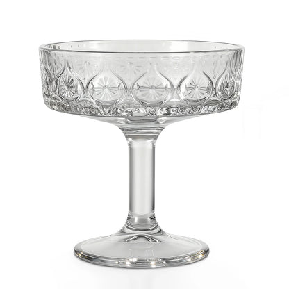 12-Piece Embossed Crystal Coupe Glass Set – 5.4 oz Vintage Cocktail & Dessert Glasses
