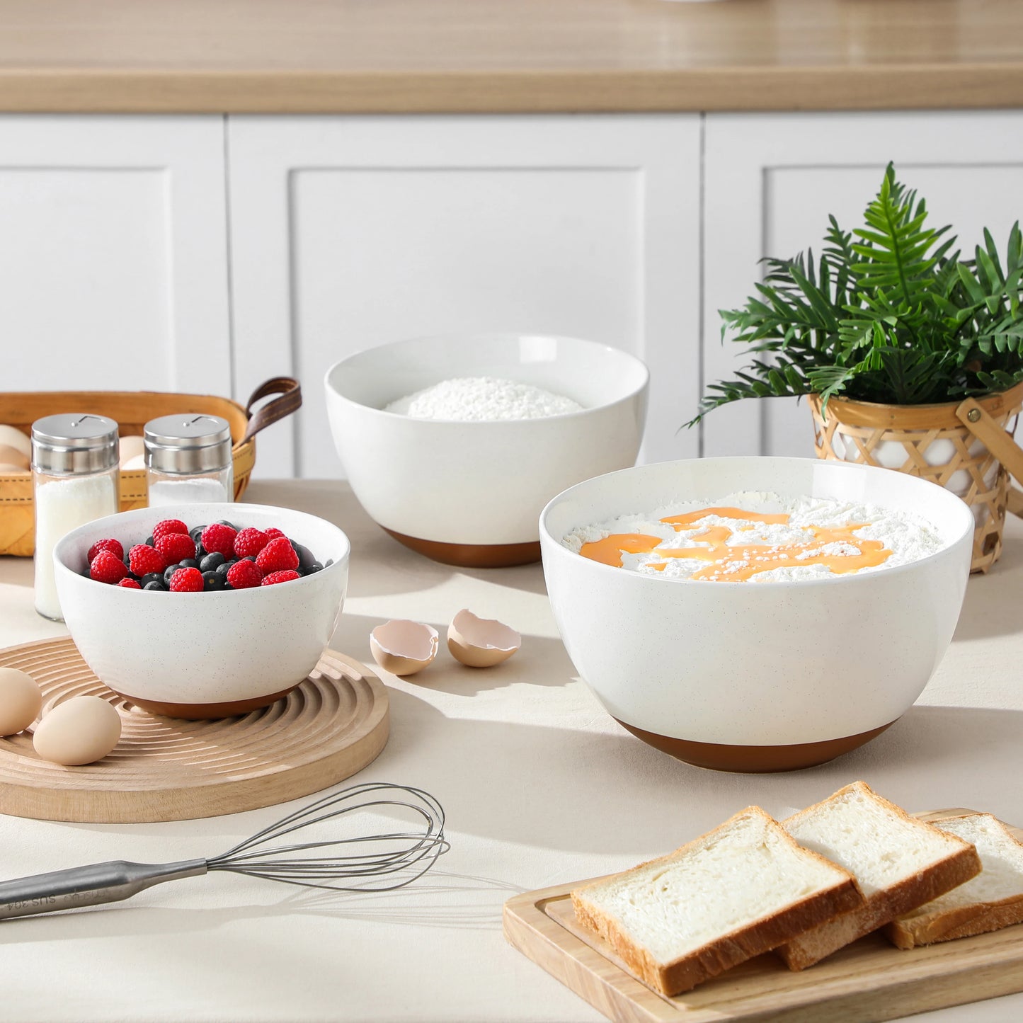 3/6-Piece Ceramic Mixing & Serving Bowl Set – 46 oz, 80 oz & 140 oz
