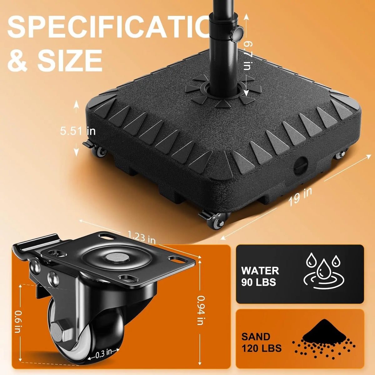 120LB Heavy-Duty Patio Umbrella Base with Wheels