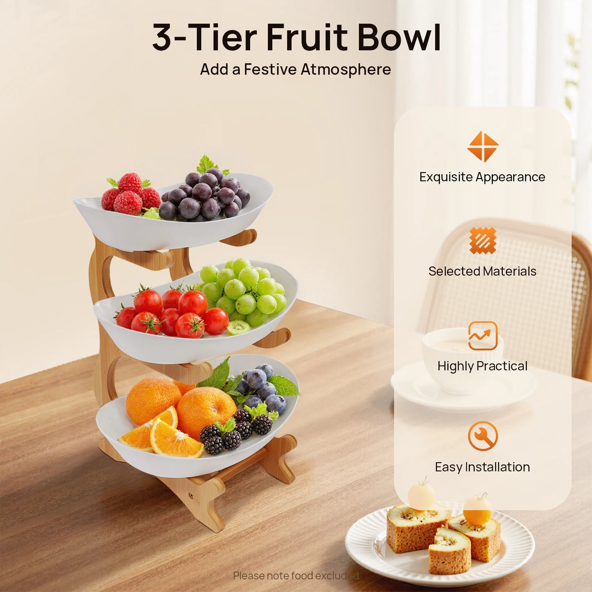 3-Tier Serving Bowl Stand with Bamboo Frame – White or Beige