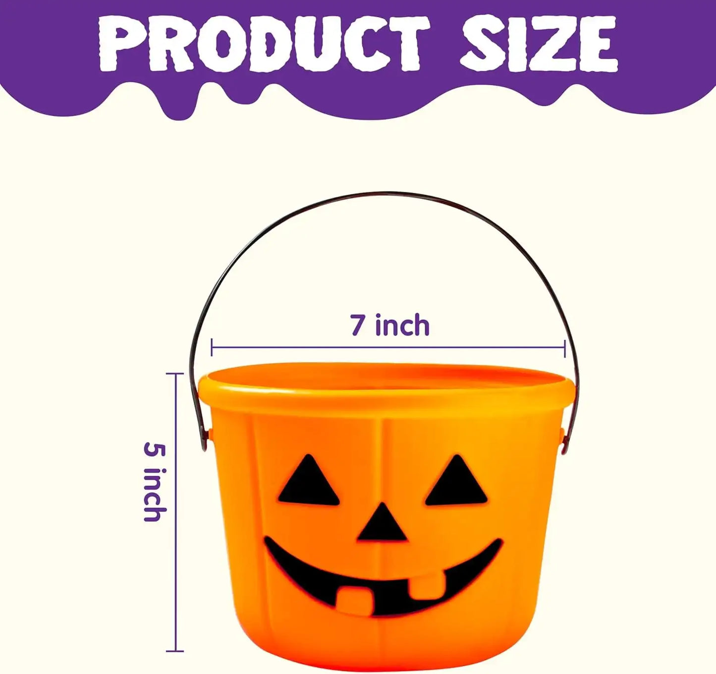 6-Pack Halloween Jack-O'-Lantern Pumpkin Trick-or-Treat Buckets – Orange Candy Pails with Handles