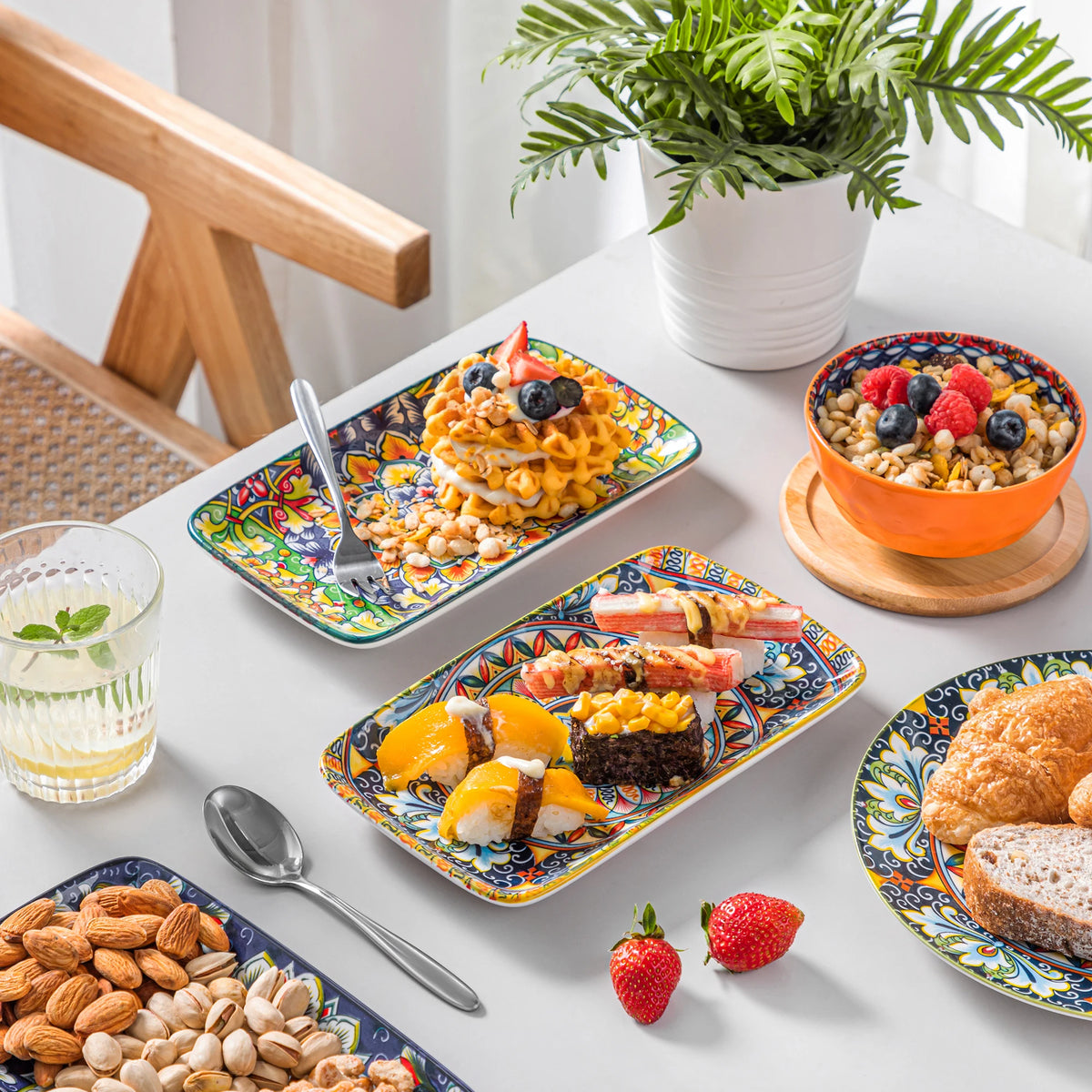 Vancasso Artisan Patterned Rectangular Serving Plates – 6 or 12 Piece Set (8.5x5.1 in / 22x13 cm)