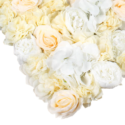 6-Piece Artificial Flower Wall Panel Set – Pale Yellow & White Hydrangea Rose Floral Backdrop