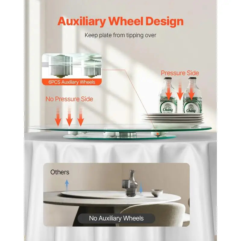 24in Glass Lazy Susan Turntable – 360° Rotating Dining Table Server