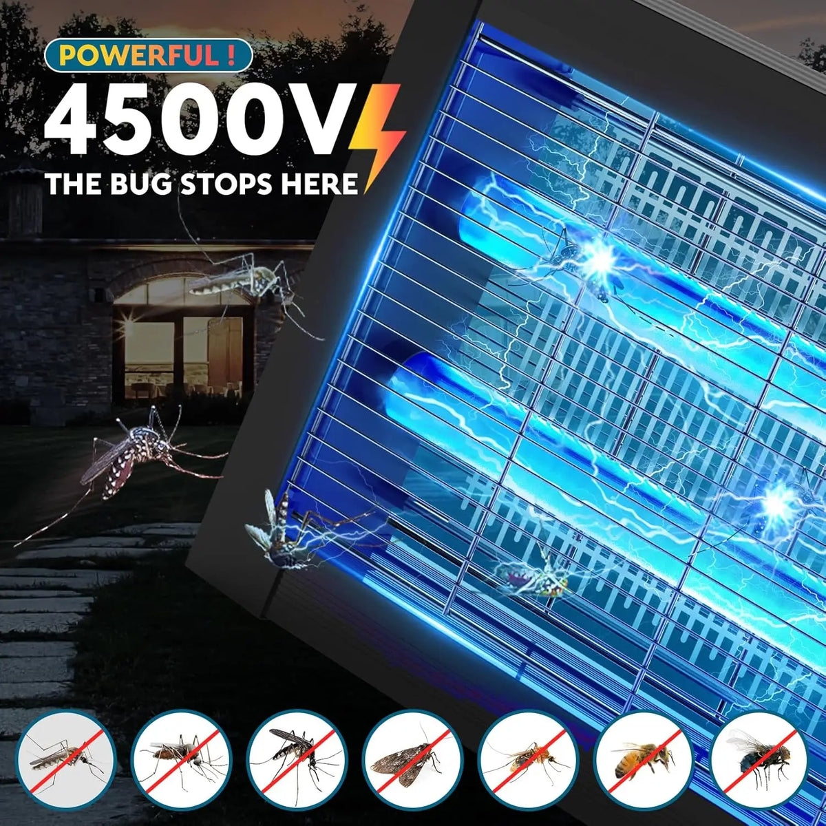 Solar Outdoor Bug Zapper – 4500V Mosquito & Flying Insect Control, Up to 2,100 Sq. Ft.