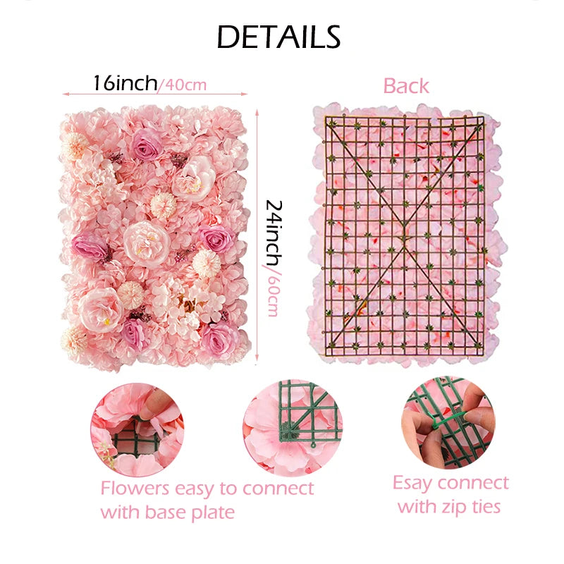 40x60cm Artificial Silk Rose Flower Wall Panel