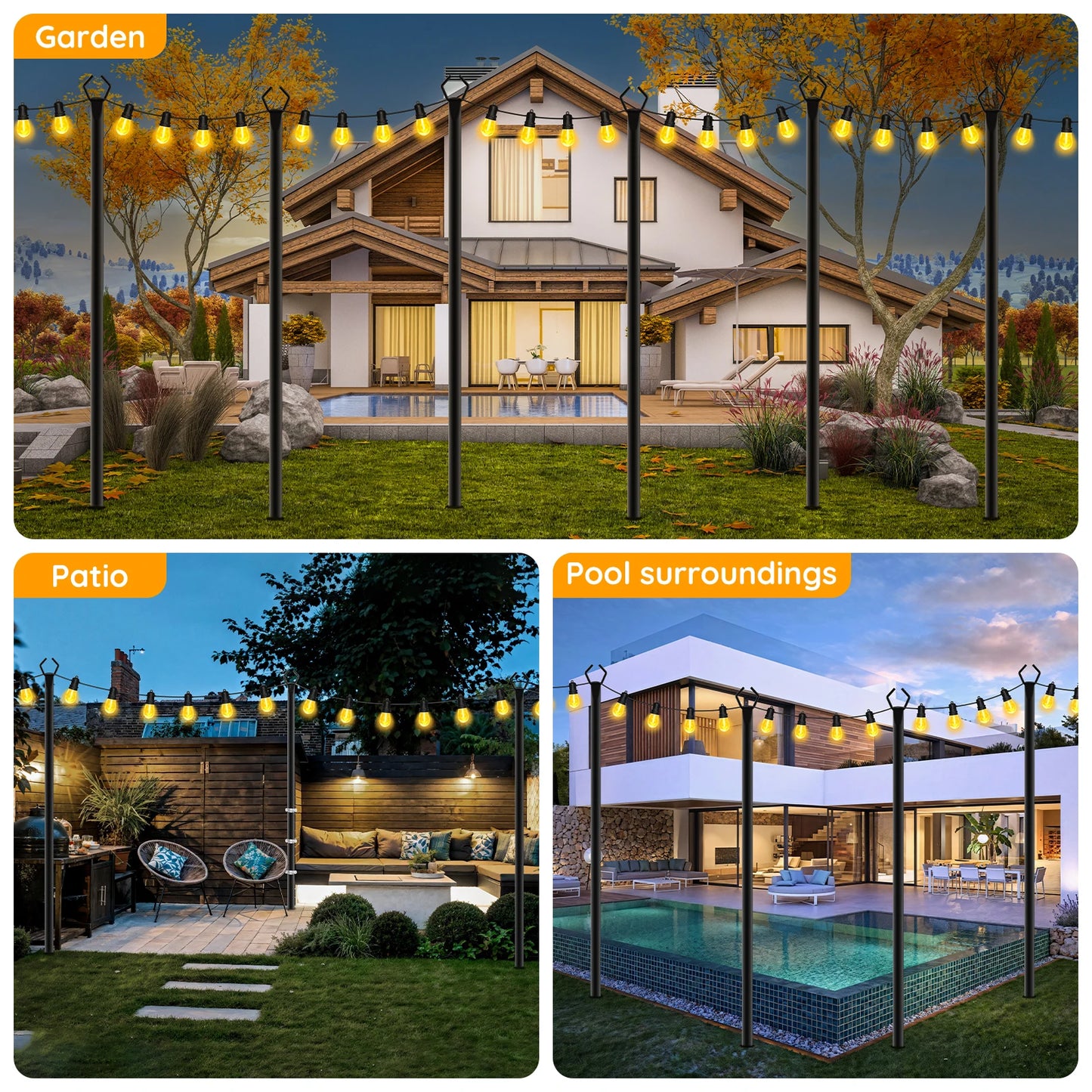 6-Pack 10FT Heavy-Duty Outdoor String Light Poles with Ground Forks
