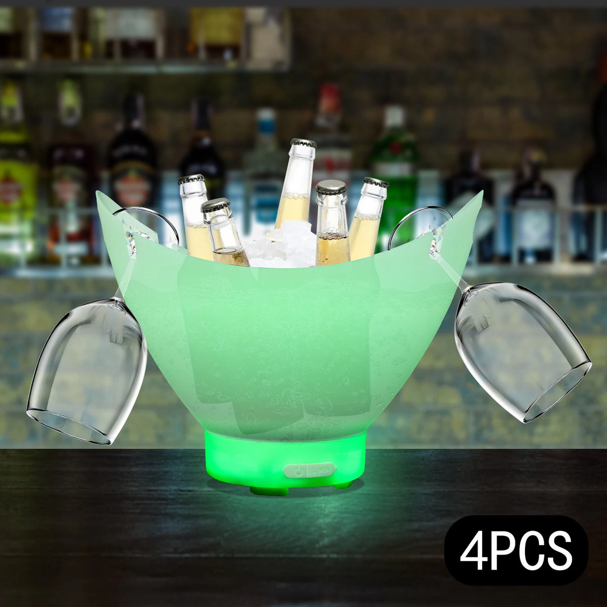 4-Pack 7L Bluetooth LED Ice Buckets with Speakers – 7-Color Rechargeable Wine & Champagne Coolers
