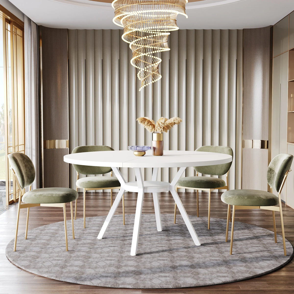 Tribesigns 47" Round Dining Table for 4–6 – Farmhouse Wood Table with Sculptural Metal Base