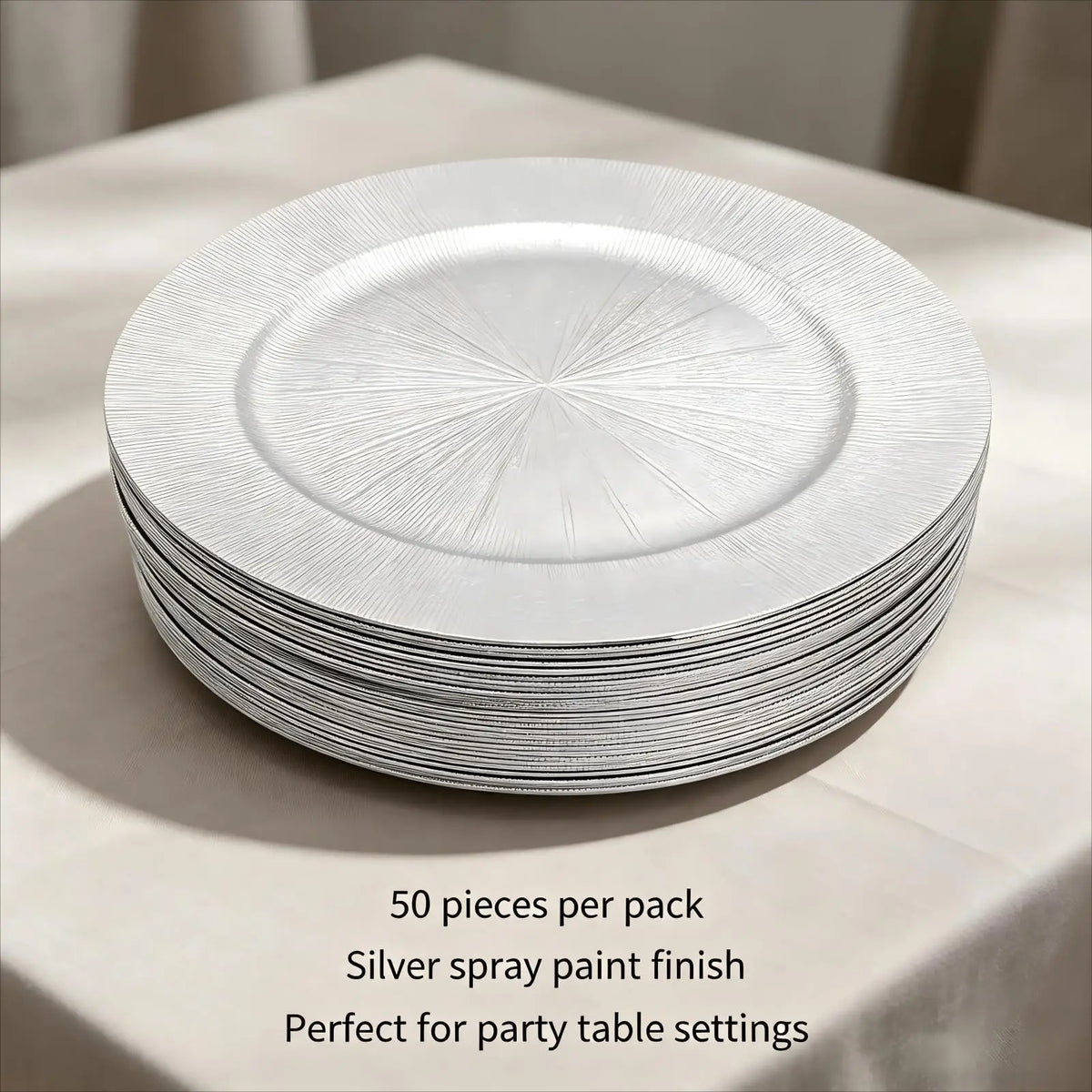 Silver Round Charger Plates – 13", 50 Piece Set