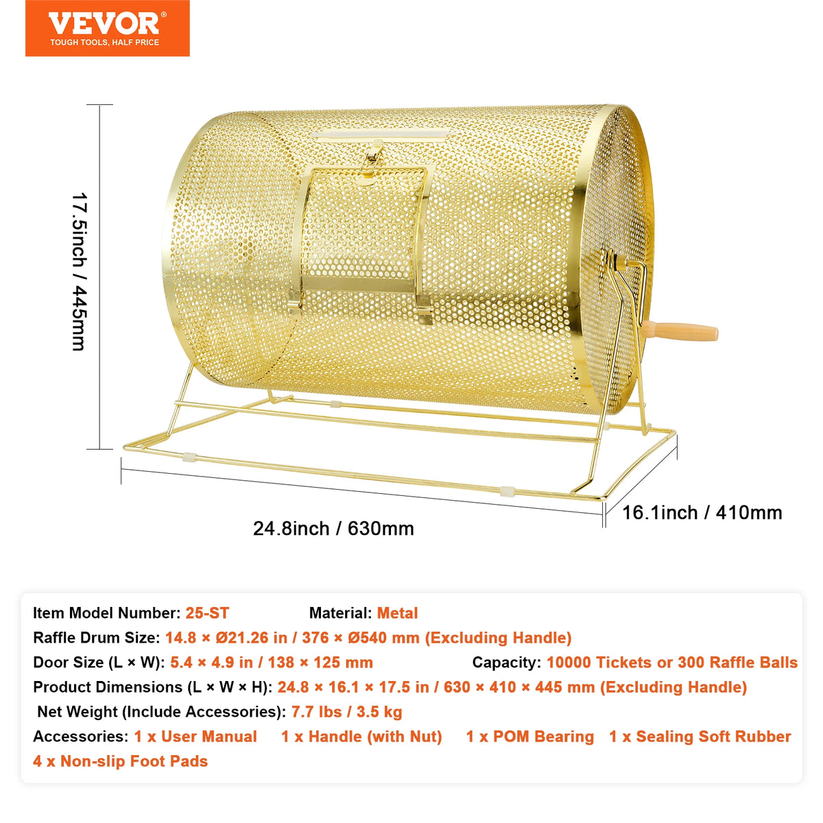 Large Raffle Drum – Brass-Plated Spinning Ticket Cage for Raffles, Fundraisers & Party Games
